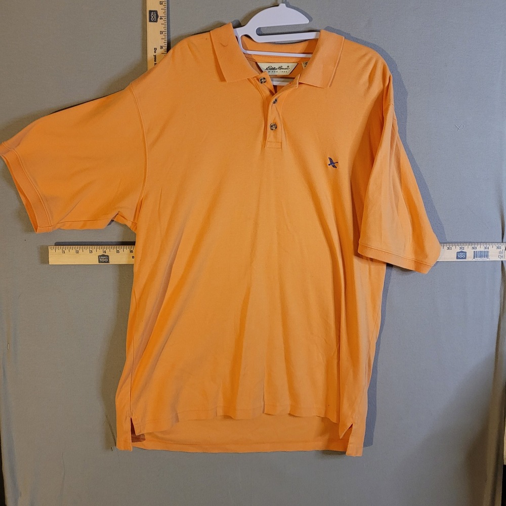 Eddie Bauer Mens Large Tall Orange Cotton Vintage Short Sleeve Polo‎ Shirt Logo